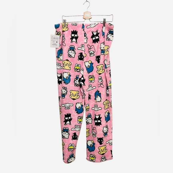 Sanrio Hello Kitty & Friends All Over Character Print Pink Fuzzy Lounge PJ Pants - Picture 1 of 5